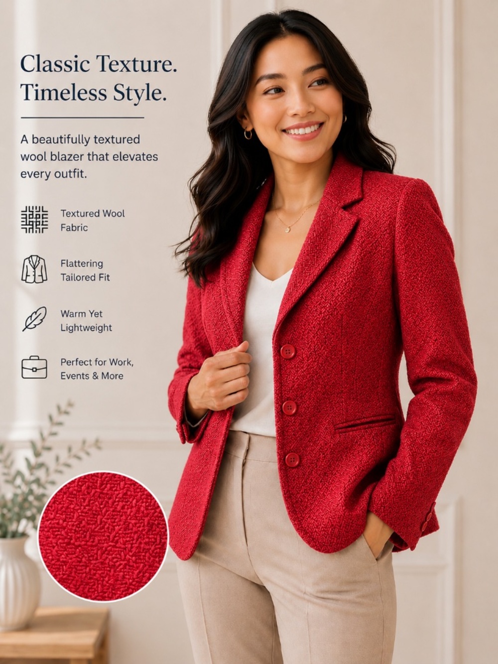 Talbots Red Wool Blazer Jacket Size 4 Fully Lined Career Classic
